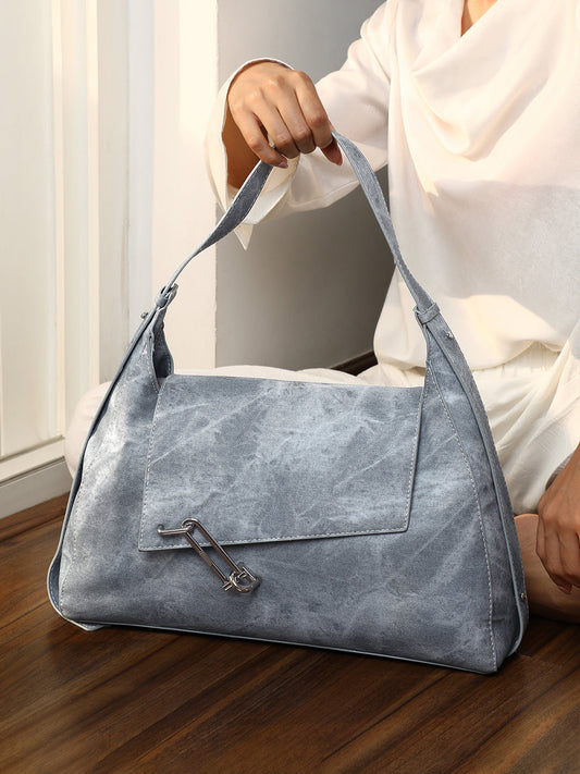 The Large Slant-Flap Hobo Bag - Icy Blue