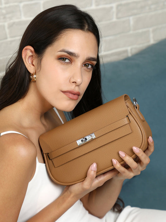 The Overlap-Curve Sling Bag With Pouch - Tan Brown