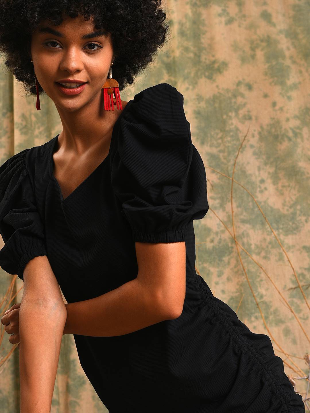 Solid Dress With Ruched Detail