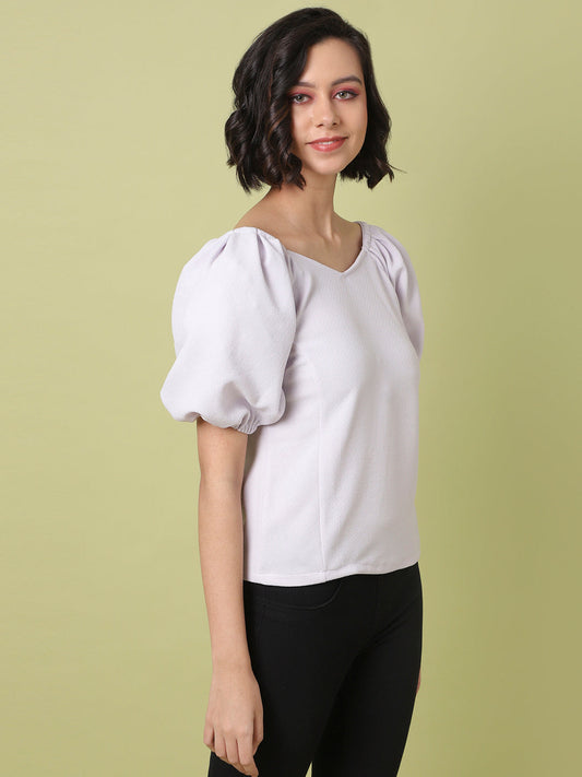Solid Top With Puff Sleeves