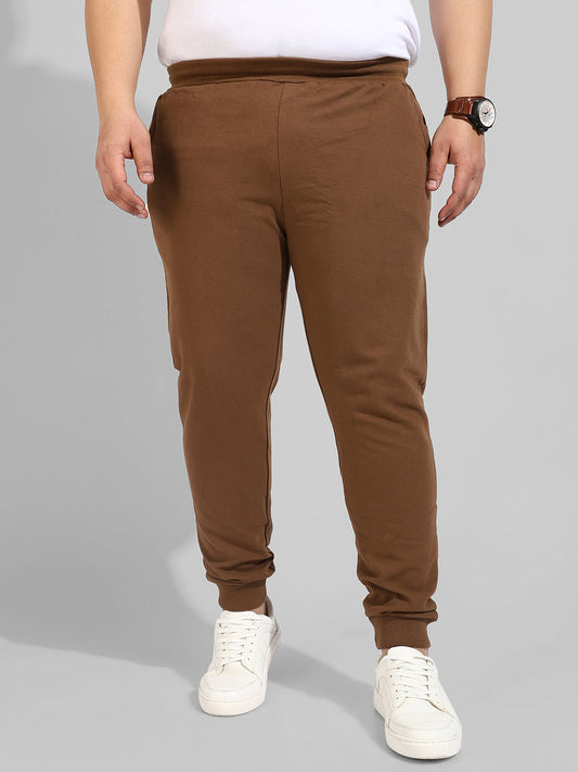 Cotton Solid Brown Regular Fit Trackpants