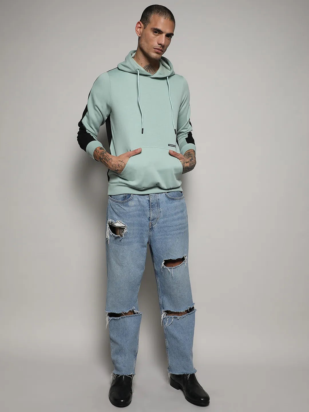 Pullover Hoodie With Contrast Back