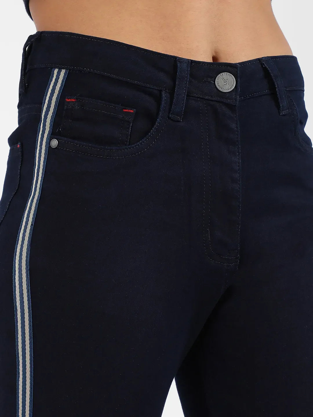 Side-Striped Skinny Fit Blud Denim Jeans