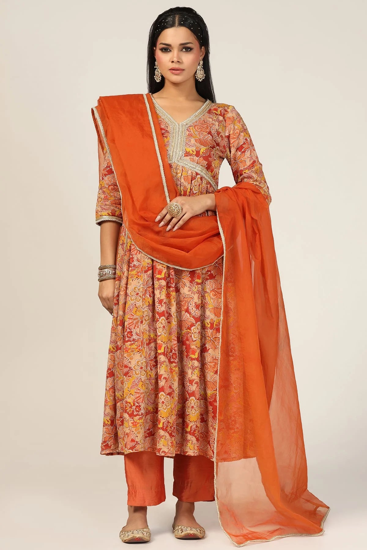 Organza Embellished Orange Dupatta