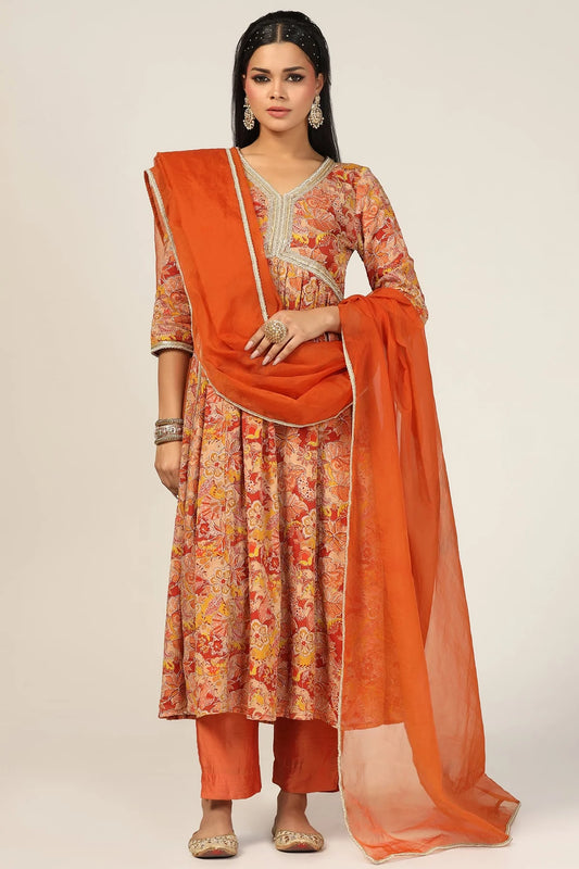 Organza Embellished Orange Dupatta
