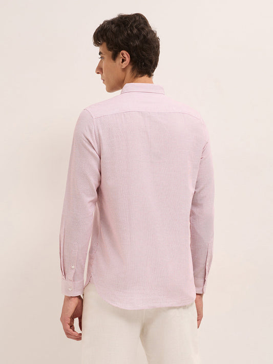 Red Woven Pinstripes Slim Fit Casual Shirt