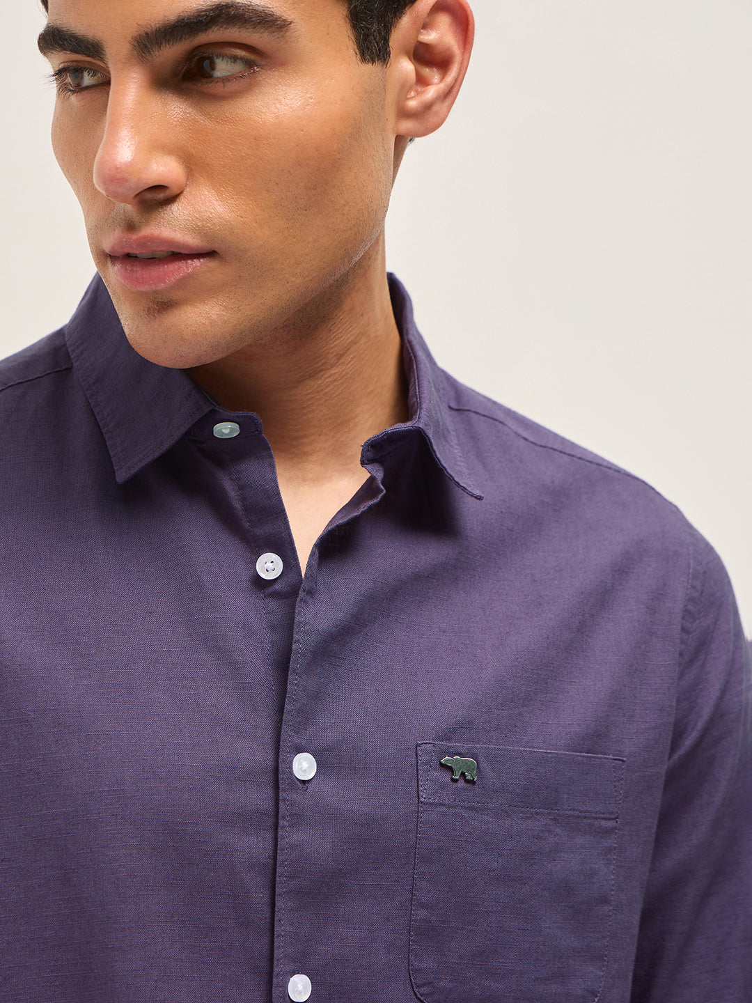 Purple Cotton Linen Slim Fit Solid Casual Shirt