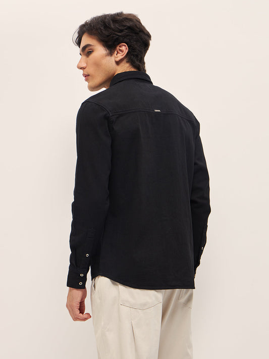 Black Regular Fit Full Sleeve Shirt with Flap Pockets