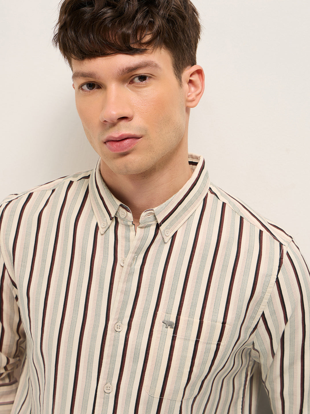 Multicolor Vertical Stripe Slim Fit Cotton Casual Shirt