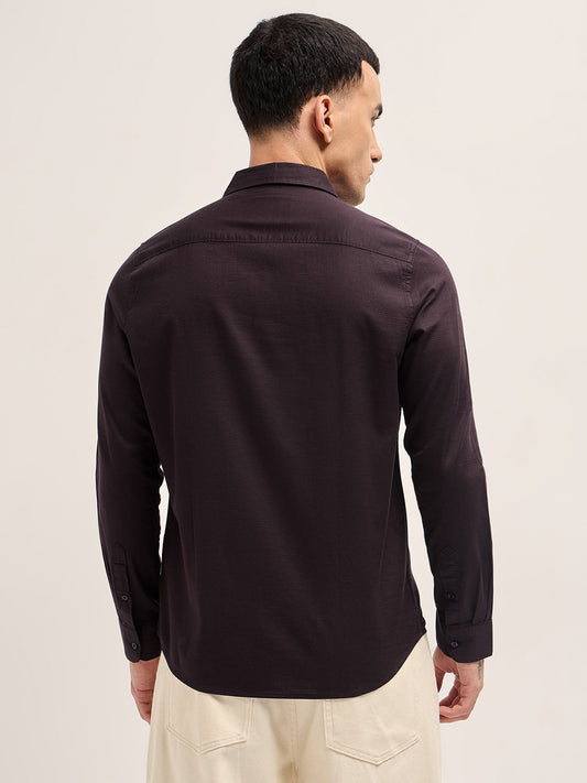 Maroon Solid Cotton Blend Slim Fit Casual Shirt