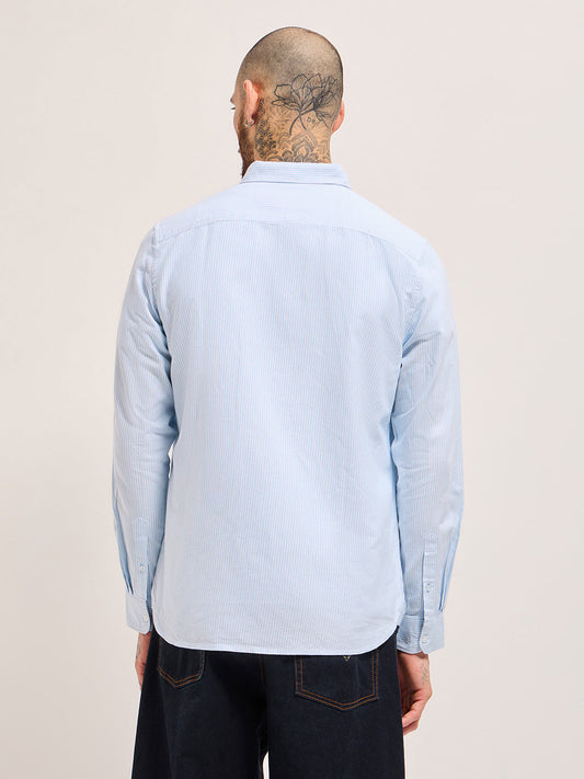 Blue Vertical Pin Stripes Slim Fit Casual Shirt