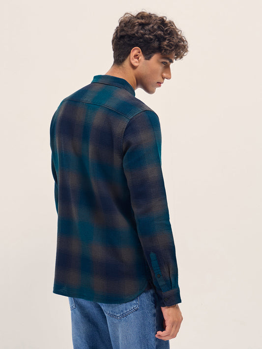 Multicolor Gradient Checks Slim Fit Casual Shirt