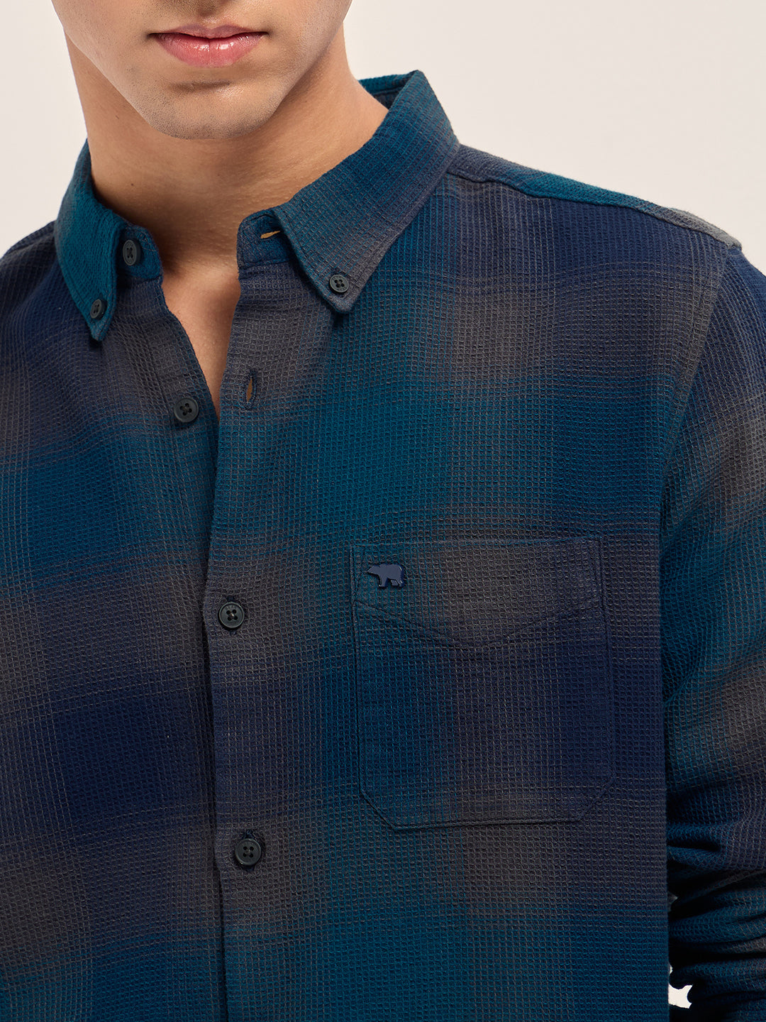 Multicolor Gradient Checks Slim Fit Casual Shirt