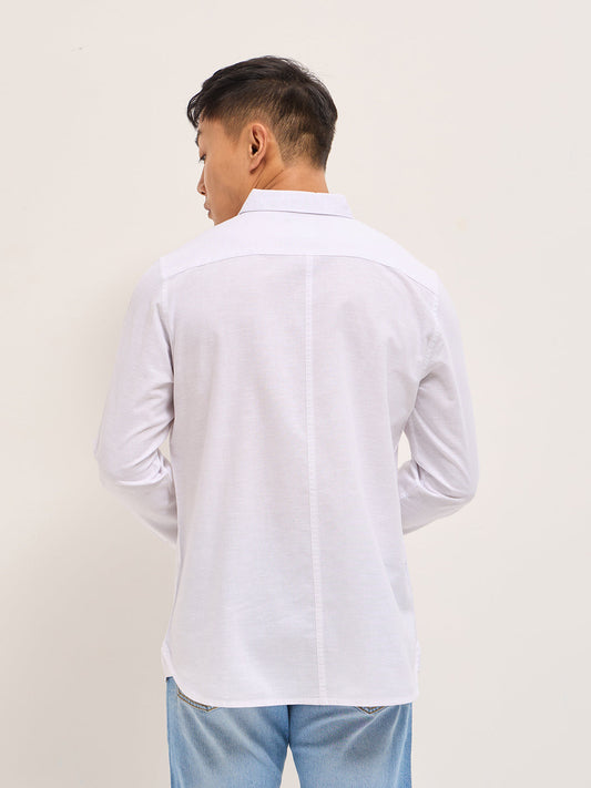 White Cotton Linen Slim Fit Solid Casual Shirt