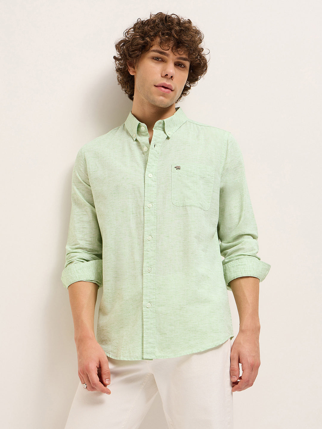 Light Green Slim Fit Solid Casual Shirt