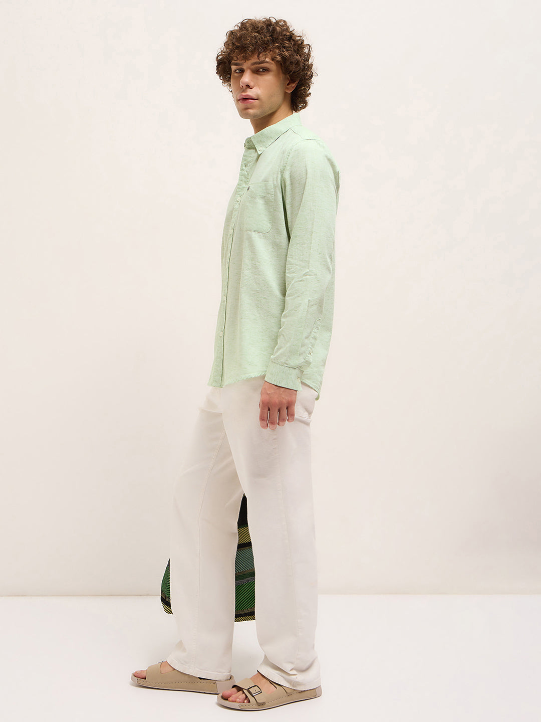 Light Green Slim Fit Solid Casual Shirt
