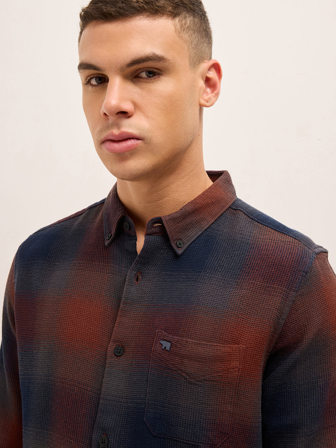 Multicolor Gradient Checks Slim Fit Casual Shirt