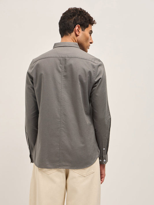 Grey Cotton Linen Slim Fit Solid Casual Shirt