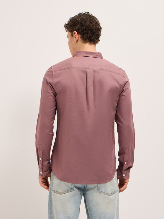Pink Cotton Solid Slim Fit Casual Shirt