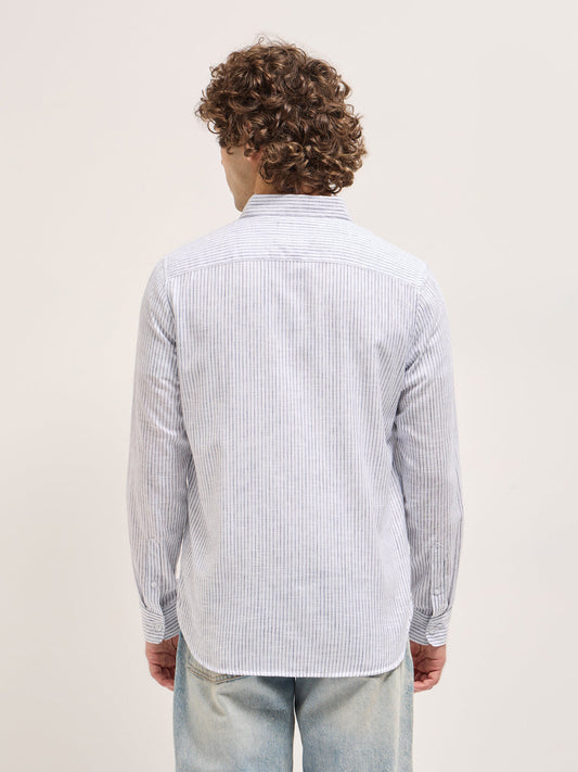 White Vertical Pin Stripes Slim Fit Casual Shirt