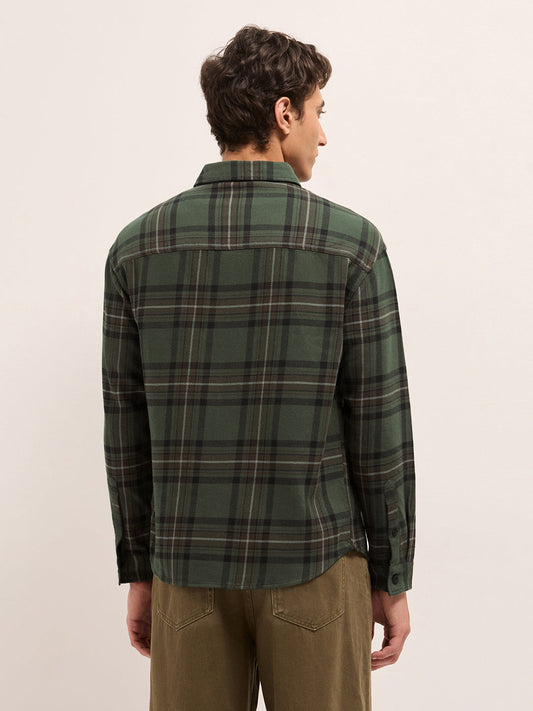 Olive Woven Tartan Checked Flannel Regular Fit Casual Shirt