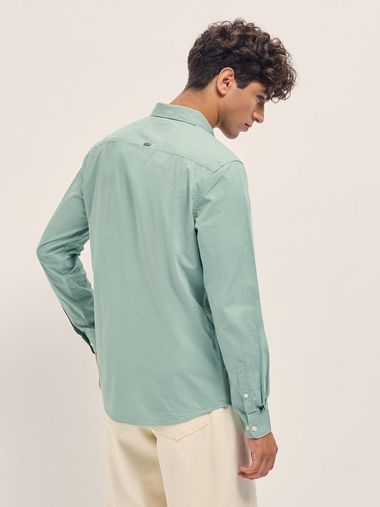 Green Solid Cotton Slim Fit Casual Shirt