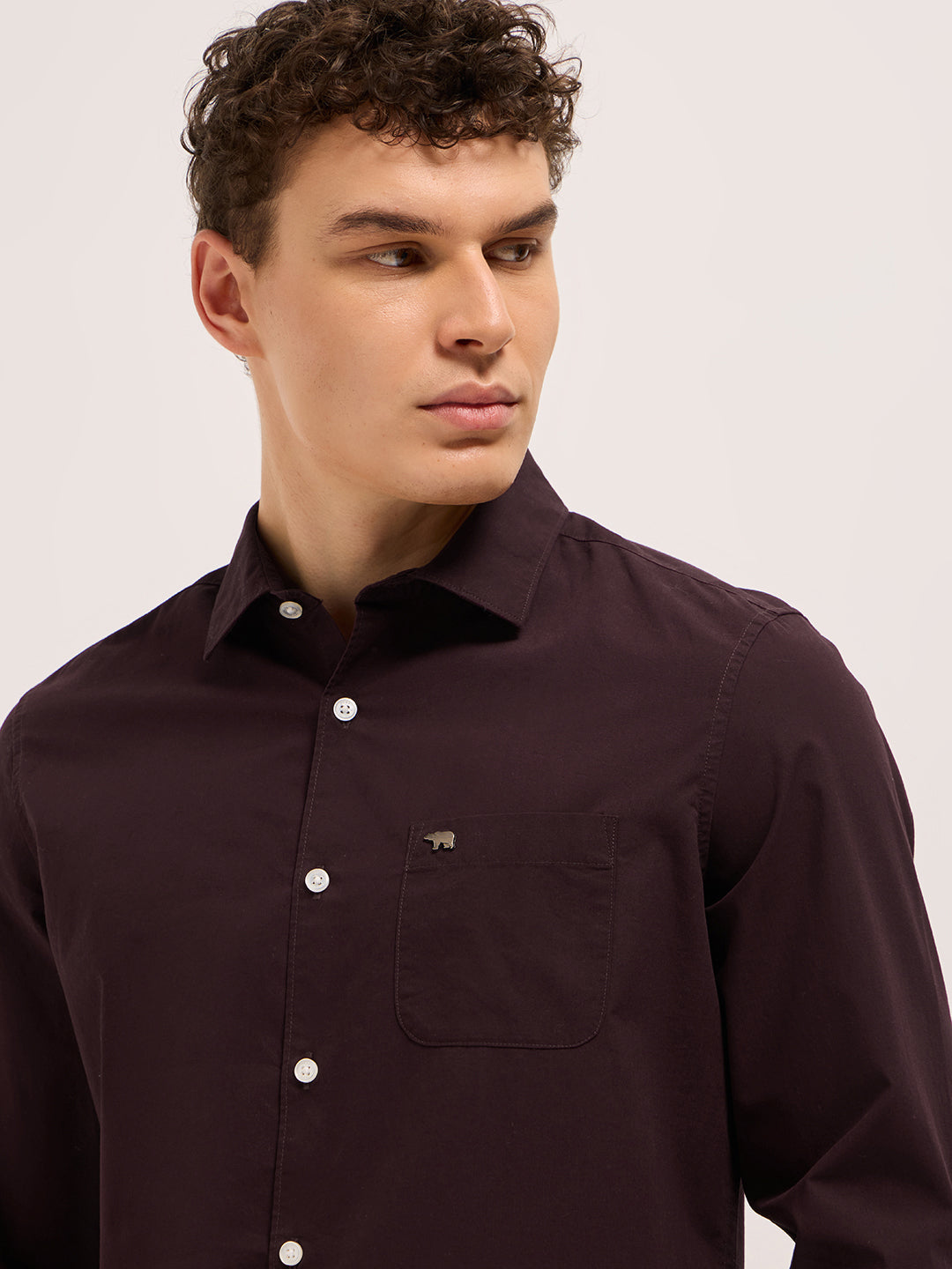 Maroon Cotton Solid Slim Fit Casual Shirt