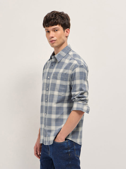 Grey Herringbone Check Cotton Relaxed Fit Overshirt