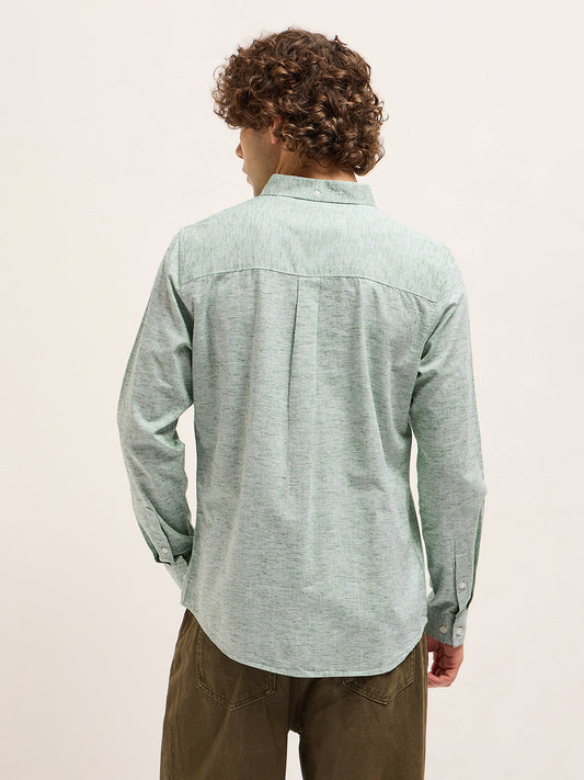 Green Slim Fit Solid Casual Shirt