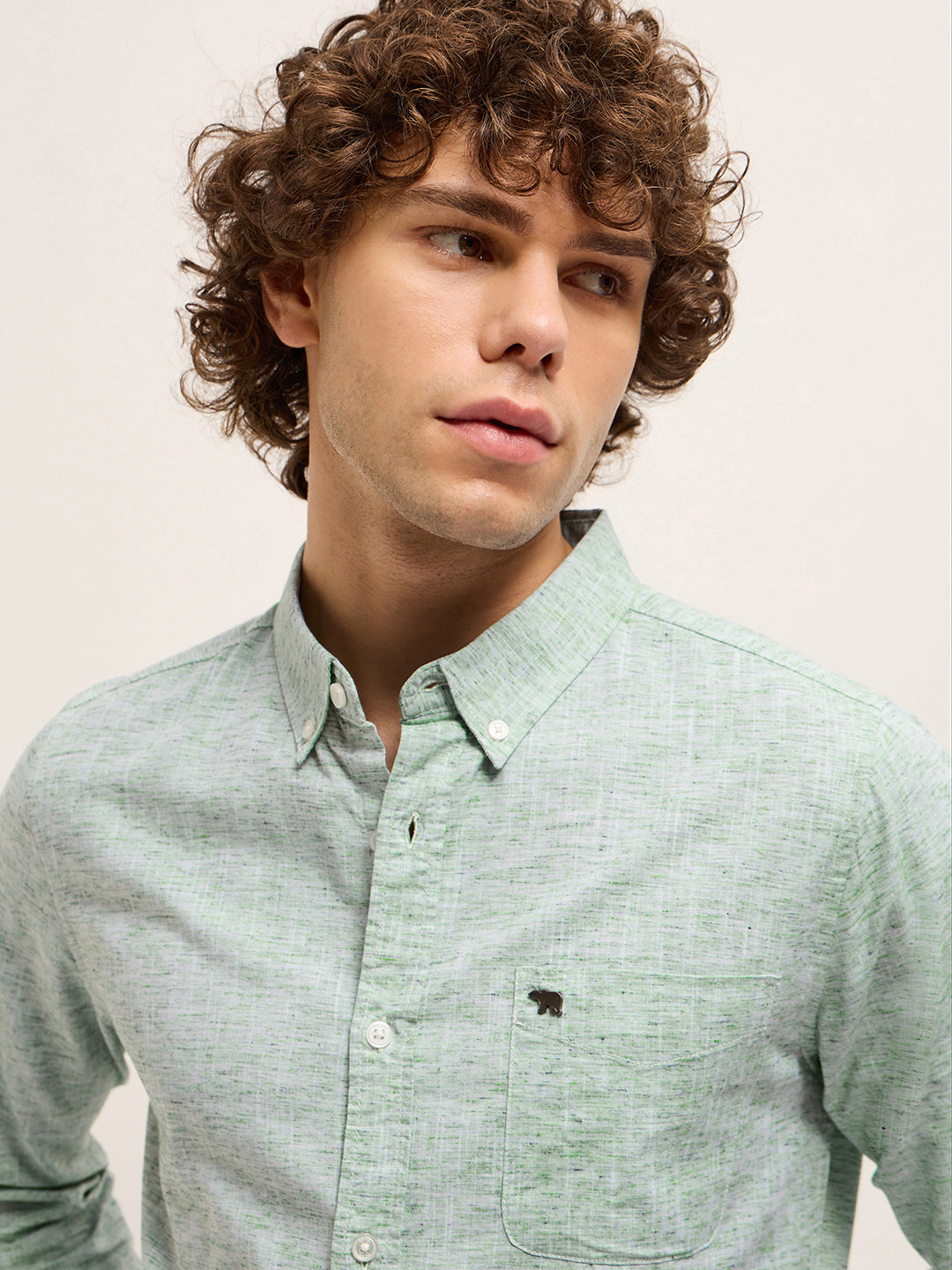 Green Slim Fit Solid Casual Shirt