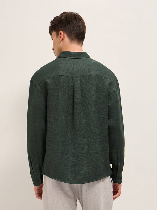 Olive Textured Relaxed Fit Casual Shirt