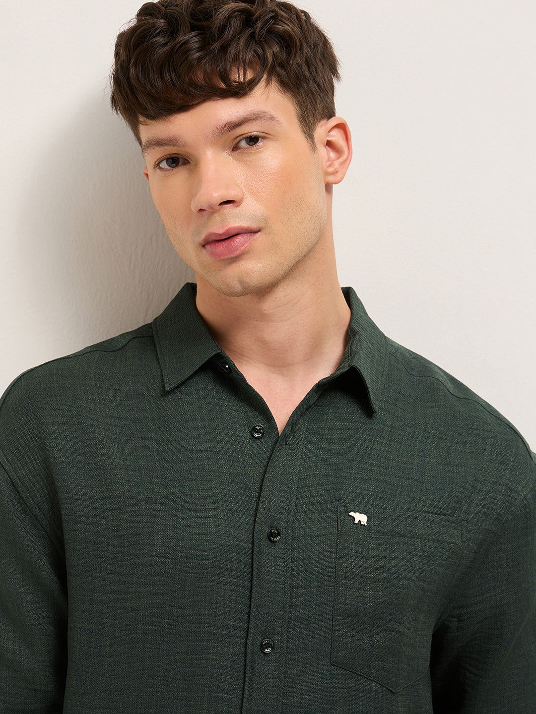 Olive Textured Relaxed Fit Casual Shirt