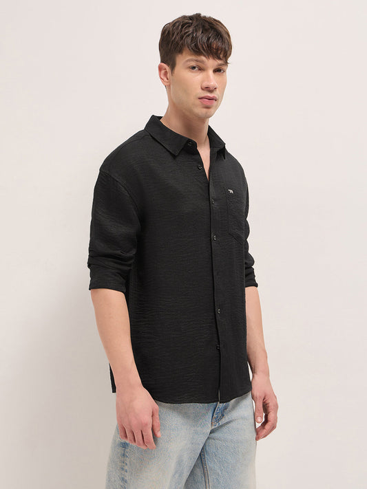 Black Textured Relaxed Fit Casual Shirt
