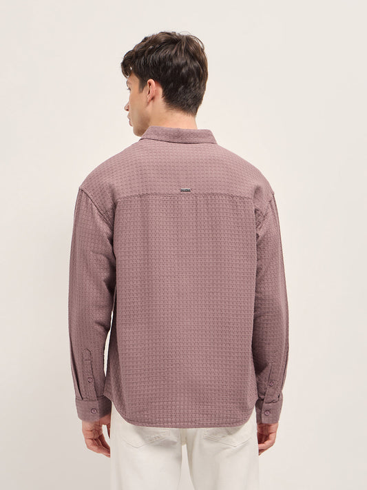 Pink Texture Woven Design Relax Fit Overshirt