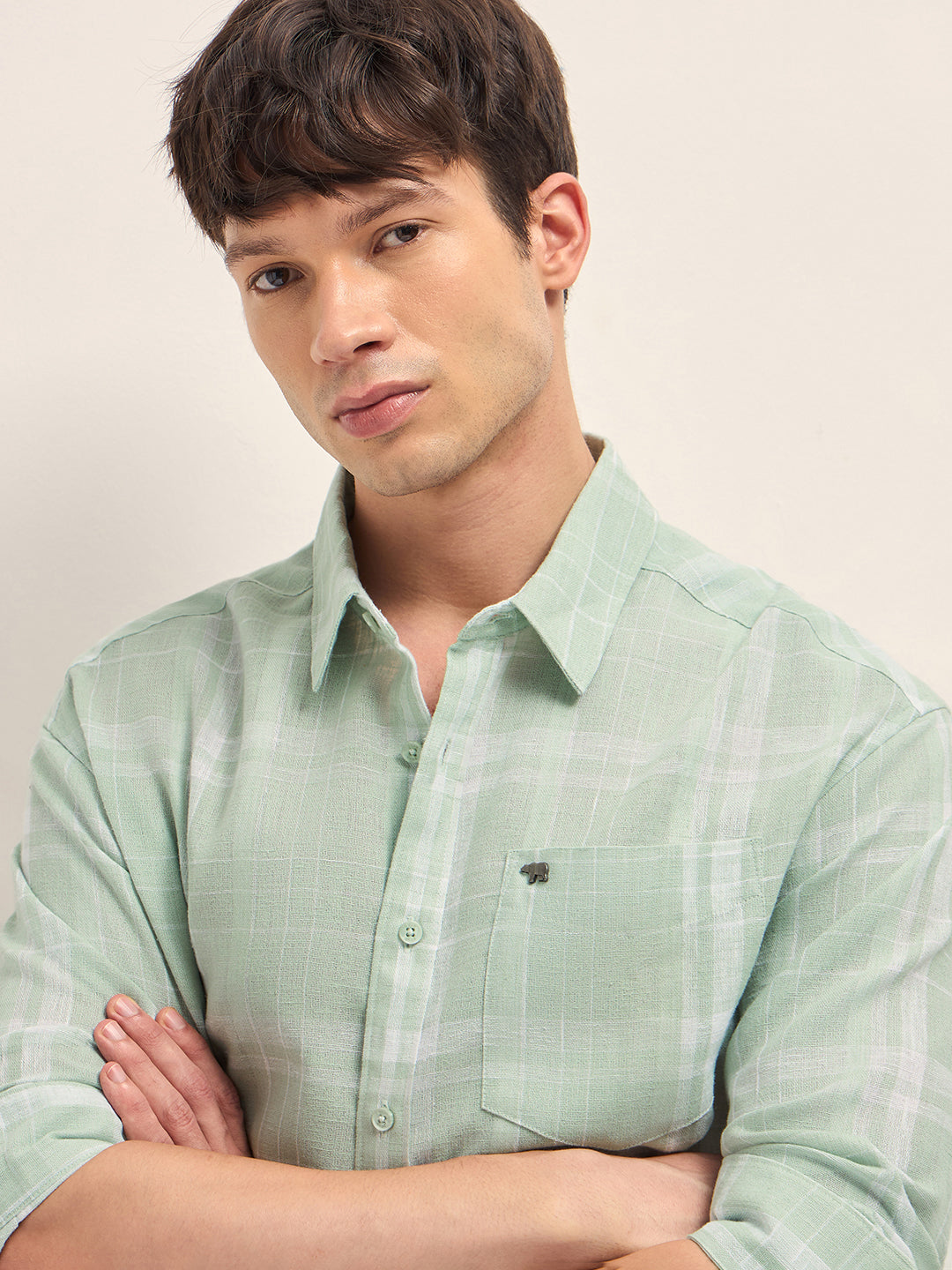 Green Woven Checks Relaxed Fit Casual Shirt