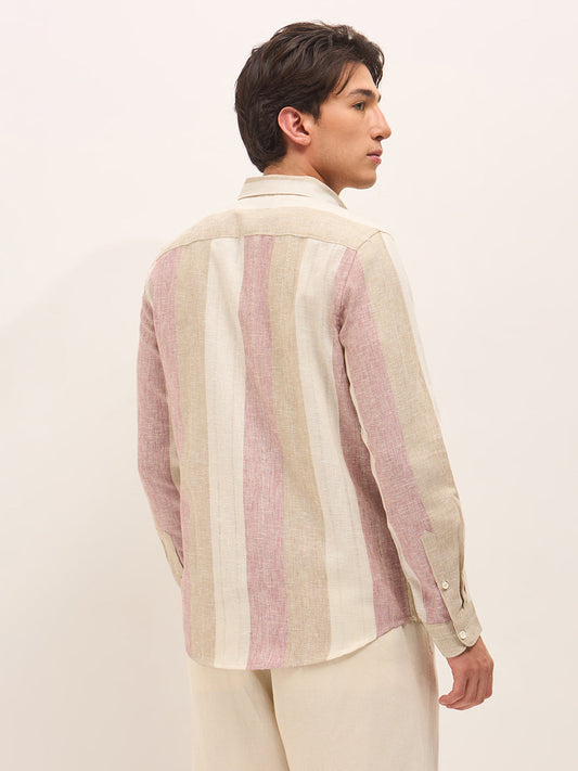 Woven Vertical Stripes Slim Fit Casual Shirt