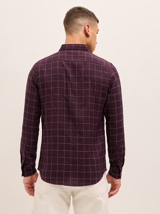 Maroon Block Checks Slim Fit Casual Shirt