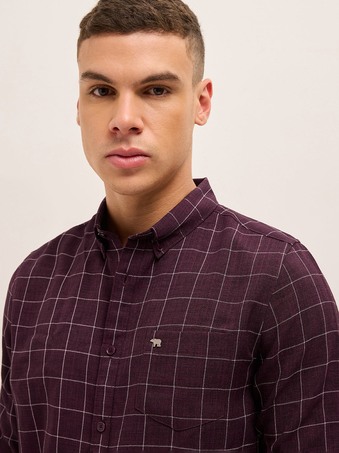 Maroon Block Checks Slim Fit Casual Shirt