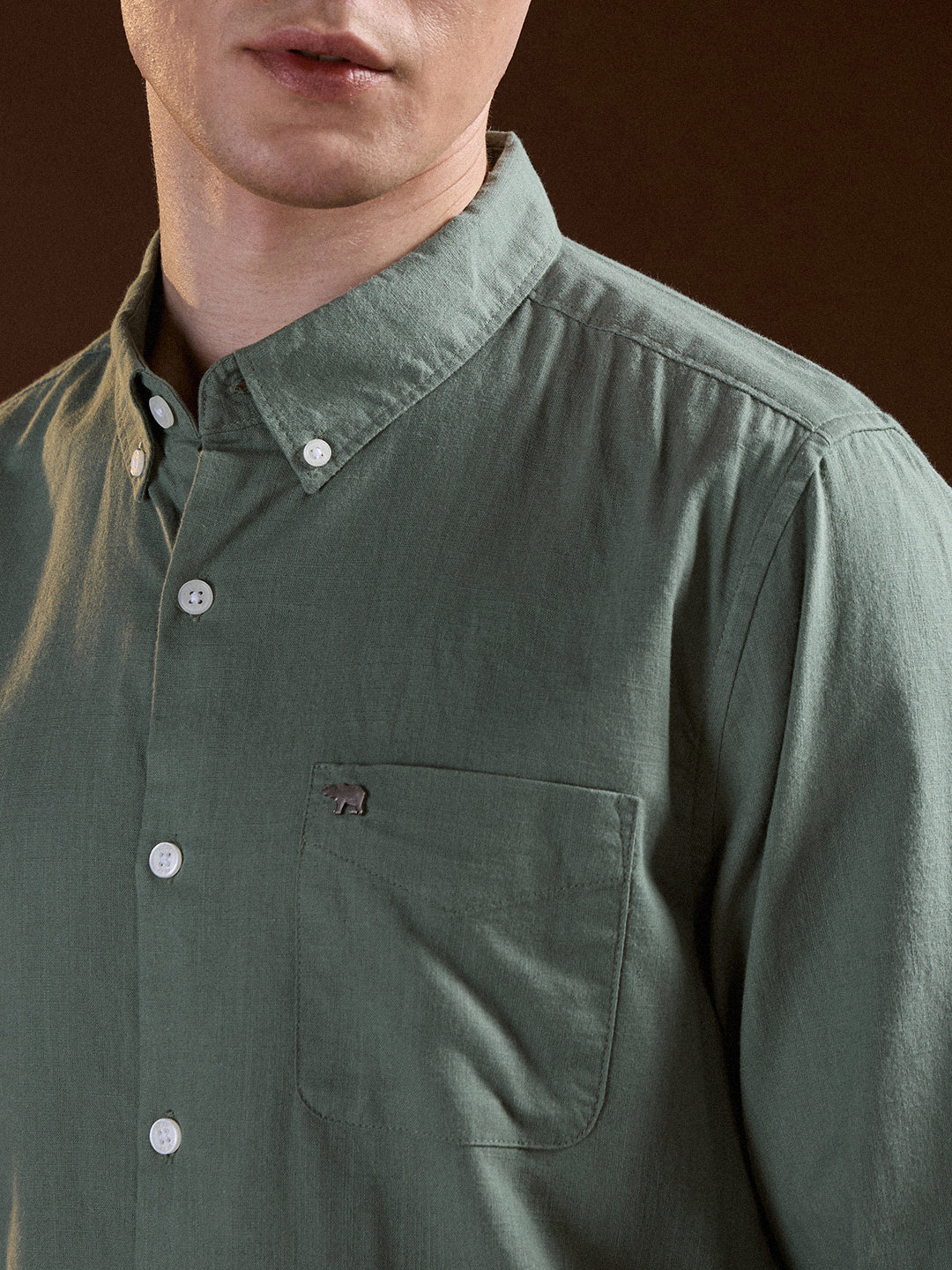 Green Solid Slim Fit Cotton Casual Shirt