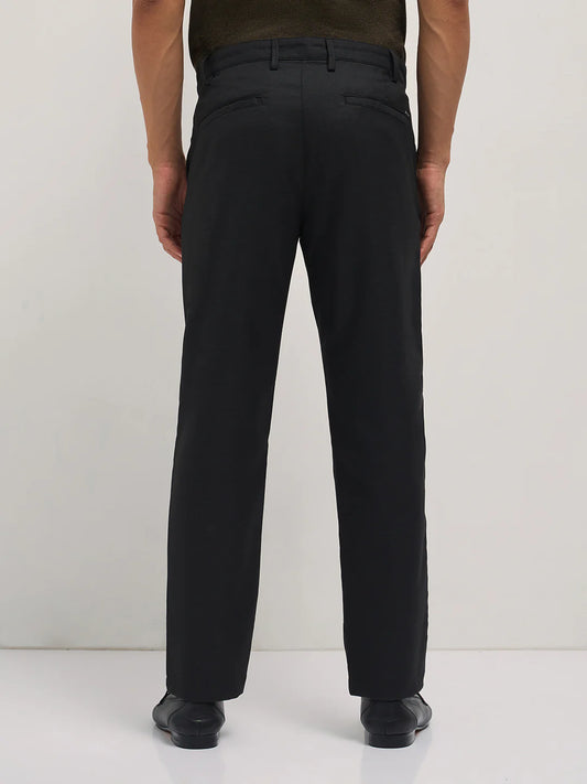 Black Solid Regular Fit Formal Trouser