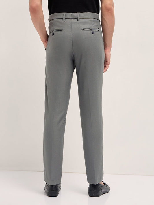 Grey Textured Weave Regular Fit Formal Trousers