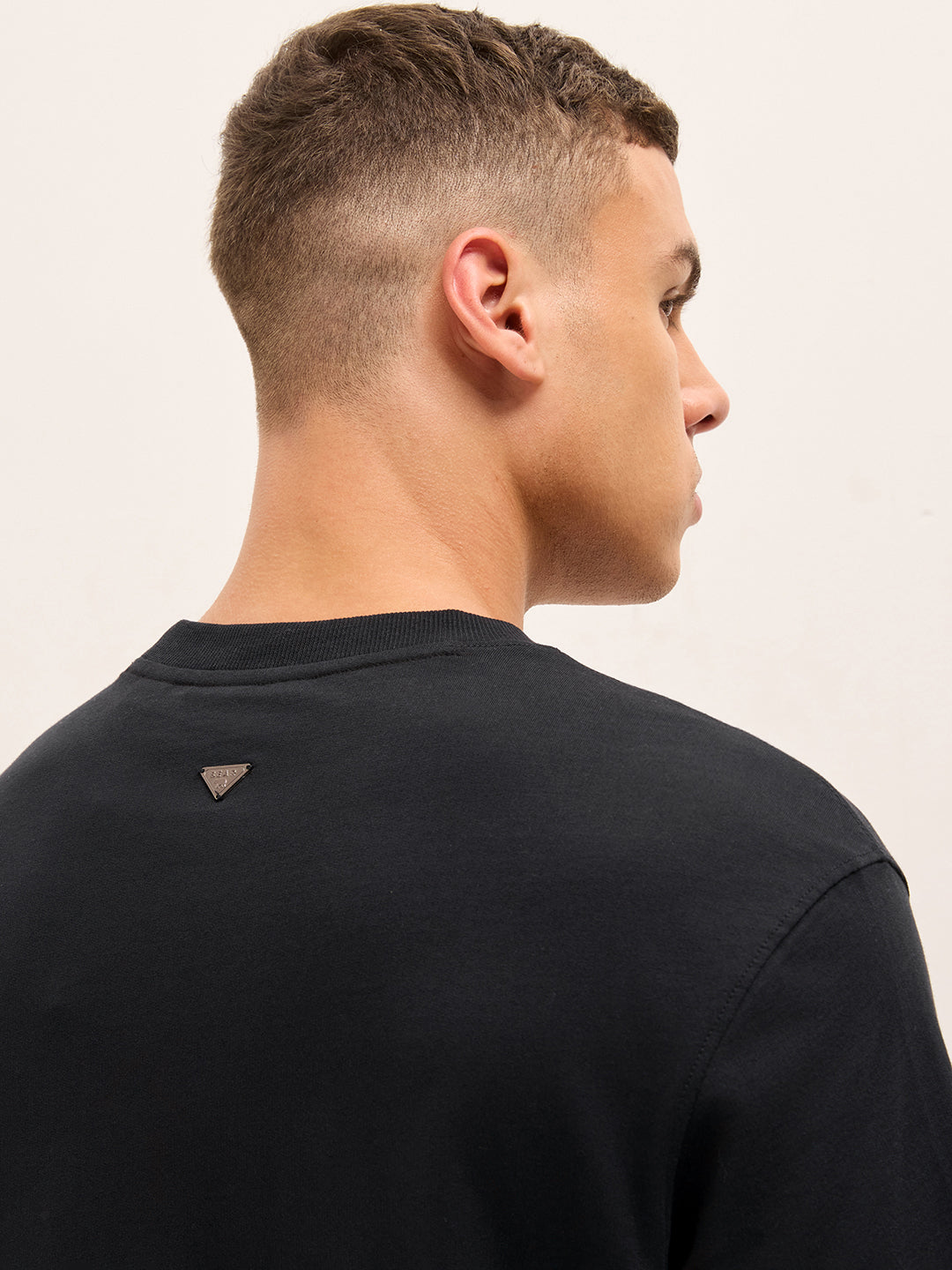 Black Relax Fit Crew Neck T-Shirt with Ethereal Vibes Leaf Graphic Print