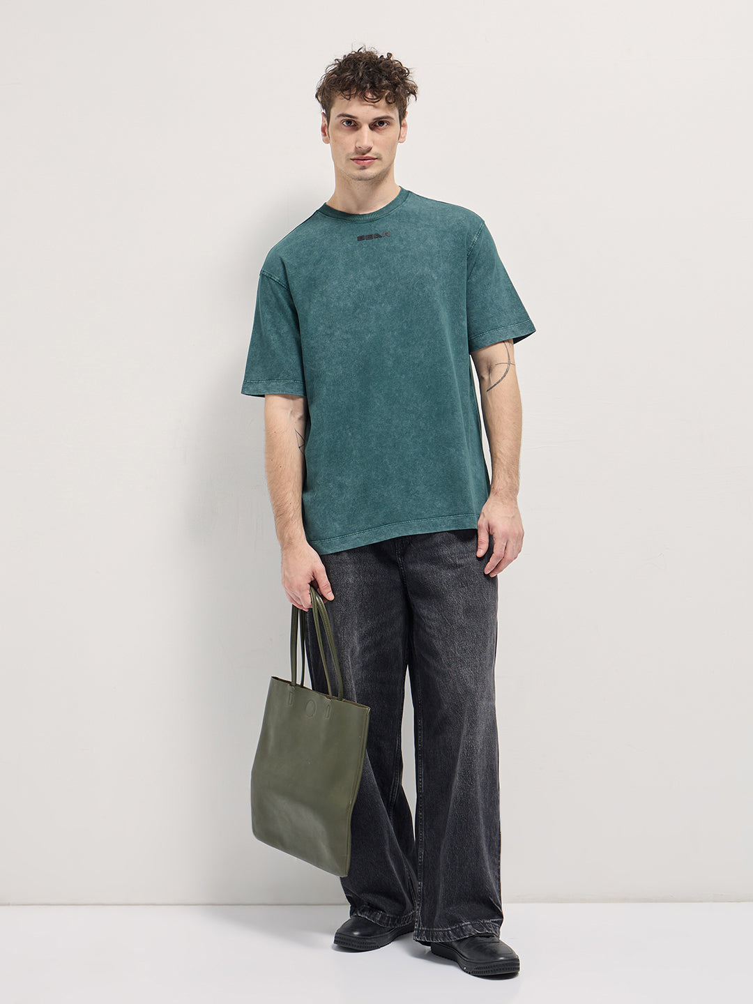 Teal Green Oversized Graphic T-Shirt with Bold Text Design