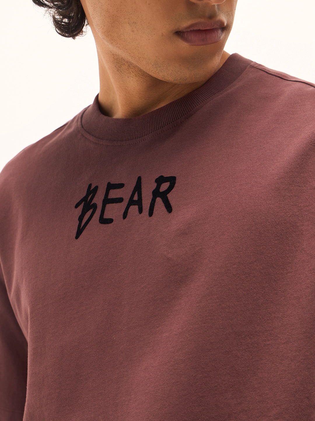 Brown Oversized Crew Neck T-Shirt with Back Graphic Prin