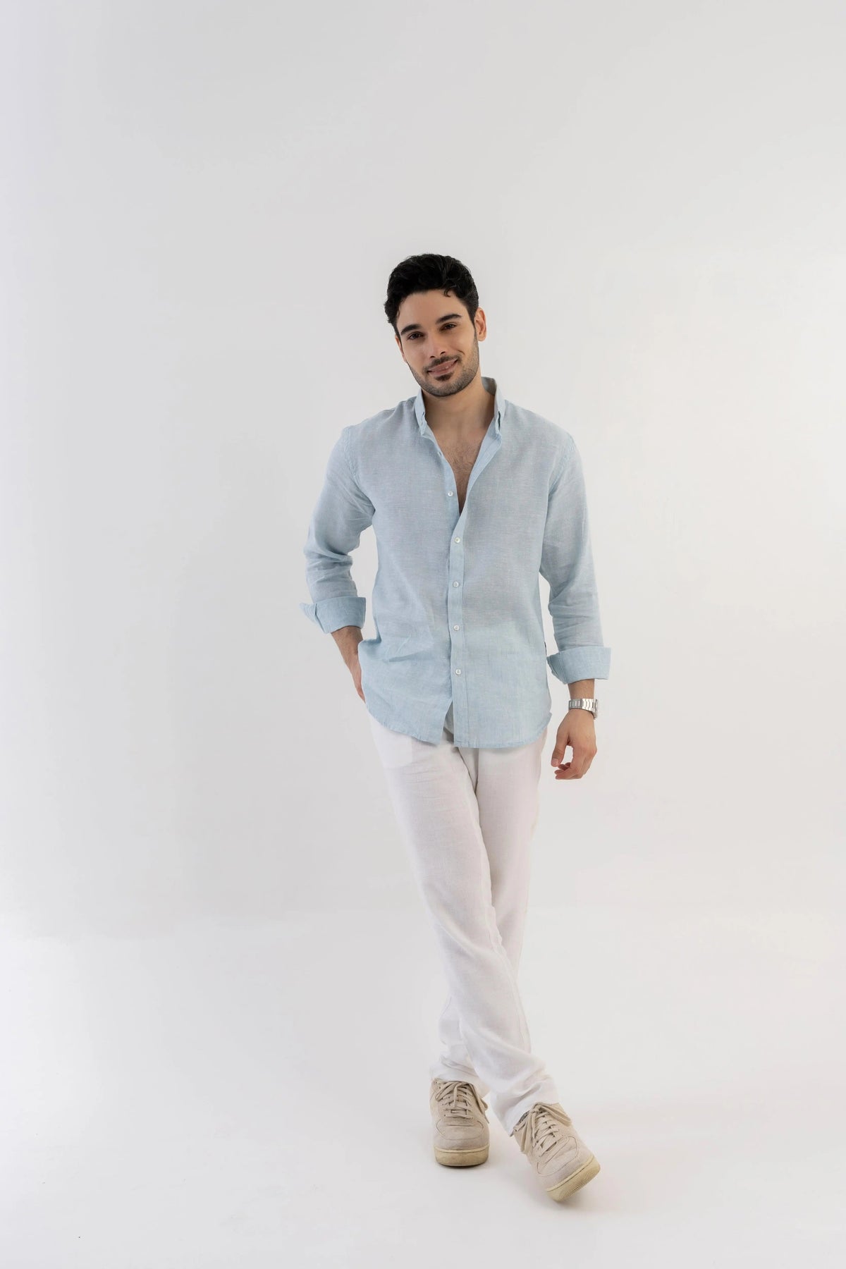 Men's Linen Soft Touch Frosty Blue Shirt Vellure