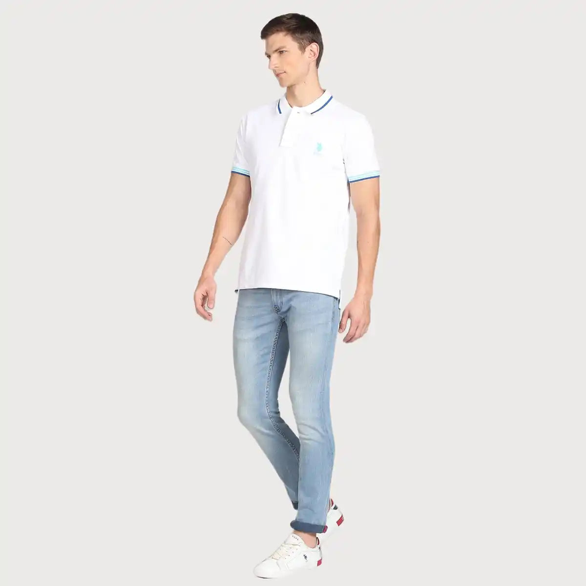 Men's Striped Hem Cotton Polo Shirt