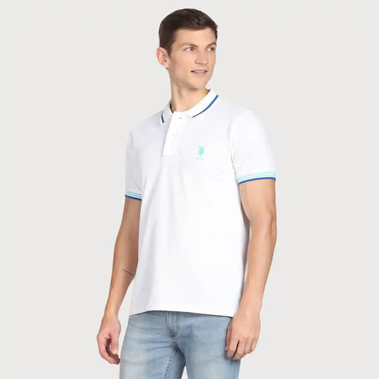 Men's Striped Hem Cotton Polo Shirt