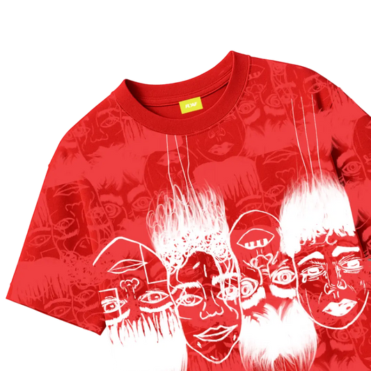 Static Jungle Round Neck Printed Red T-Shirt FLYAF