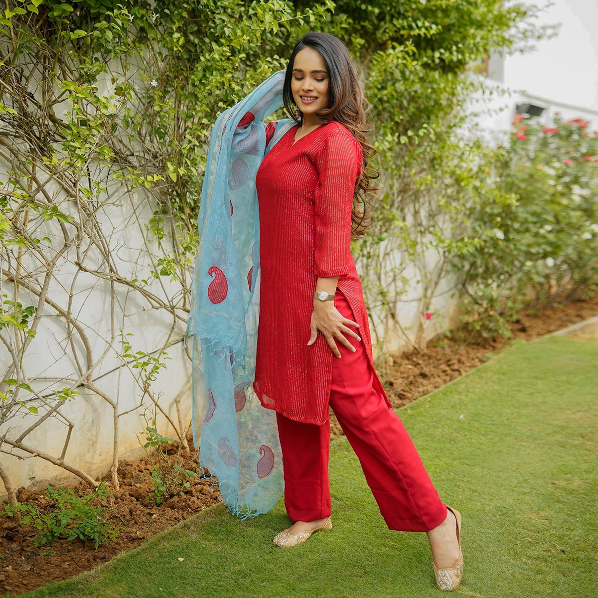 Red Lurex Paisley Suit