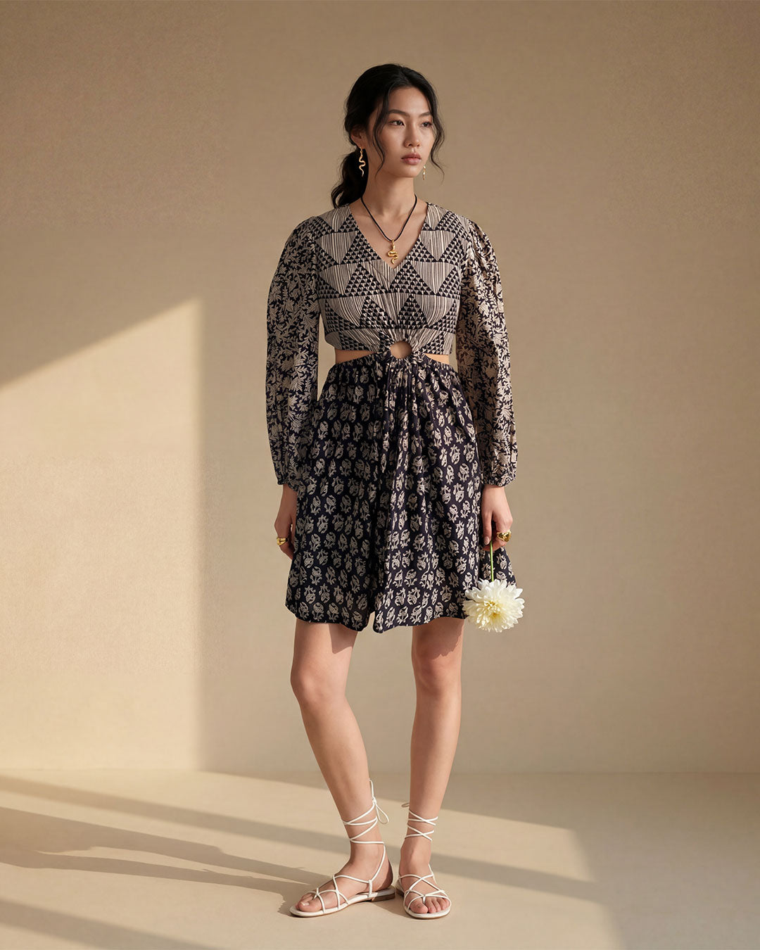 Black Cotton Floral Dress